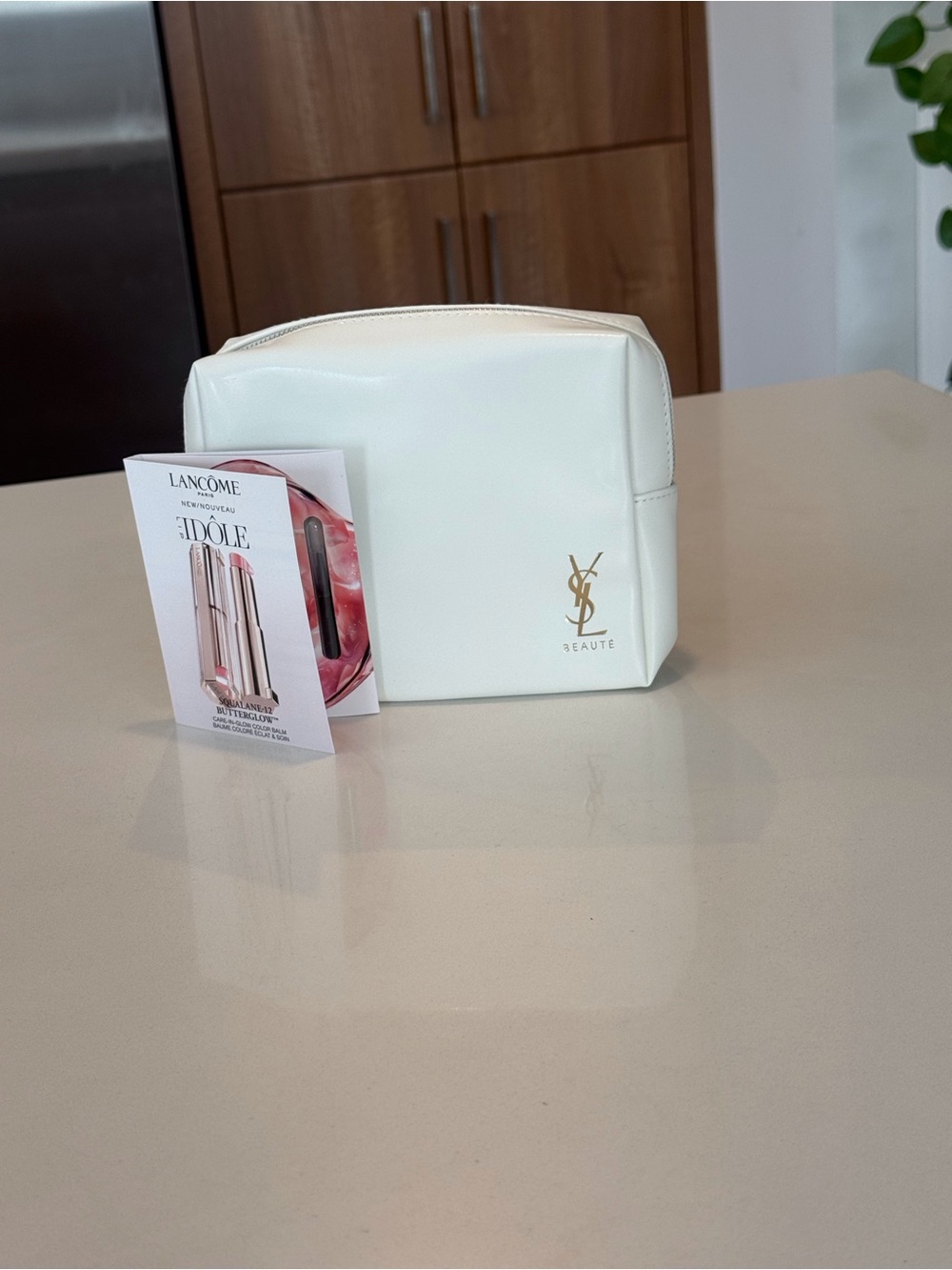 Yves Saint Laurent White Cosmetic Pouch with Gold YSL Logo